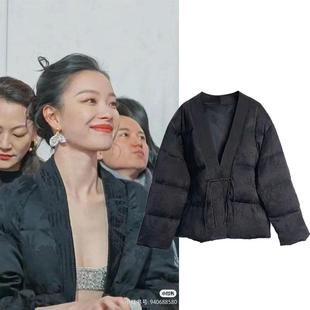 倪妮明星同款新中式国风羽绒服女冬季新款复古提花宽松显瘦短外套