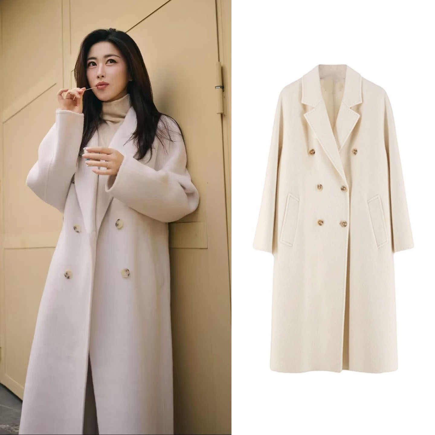 朱珠同款米白色毛呢外套女秋冬季