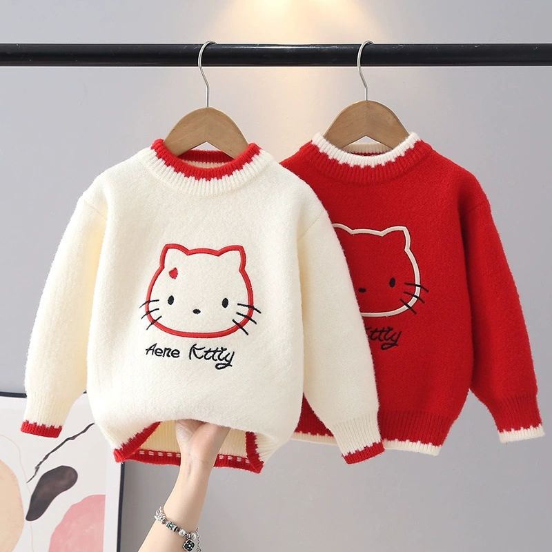 KT猫女宝宝针织毛线加绒圆领上衣