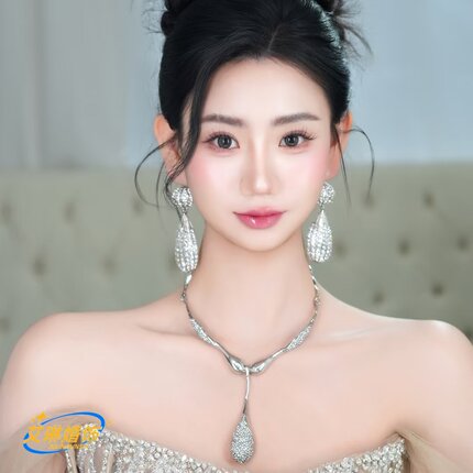 敬酒服新娘耳环夸张满钻热气球耳钉轻奢高级感气质耳饰项链套女