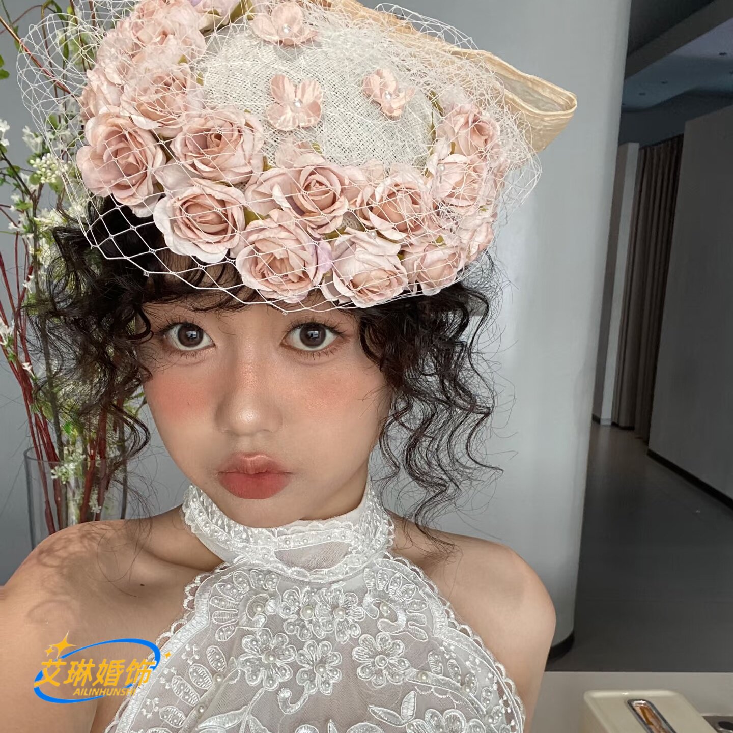 法式复古花朵网纱头饰女小众手工婚纱新娘结婚发饰晚宴摄影配饰女