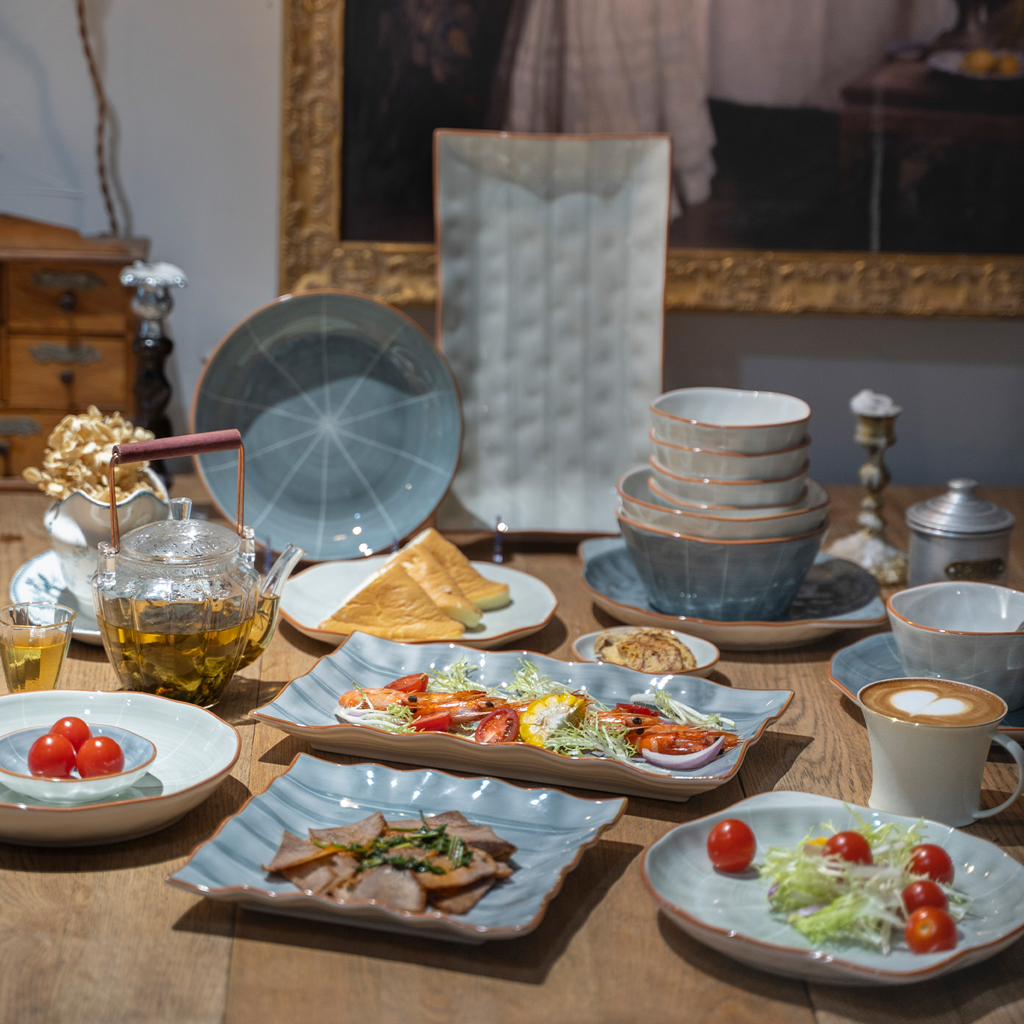 日式釉下彩2025新款碗碟套装家用高颜值陶瓷碗盘乔迁新居礼物碗具