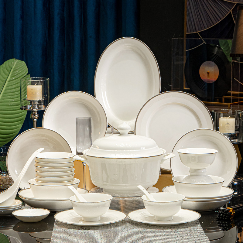 碗碟套装客厅新款欧式轻奢高颜值景德镇陶瓷餐具碗盘筷碗具乔迁礼