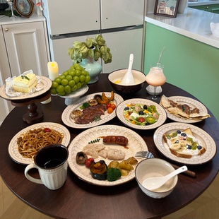 复古高级感餐具乔迁新居礼物碗具 家用法式 釉下彩2025新款 碗碟套装