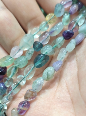 天然彩萤石紫色绿色鹅卵形不规则串珠子半成品 DIY手工女款手链