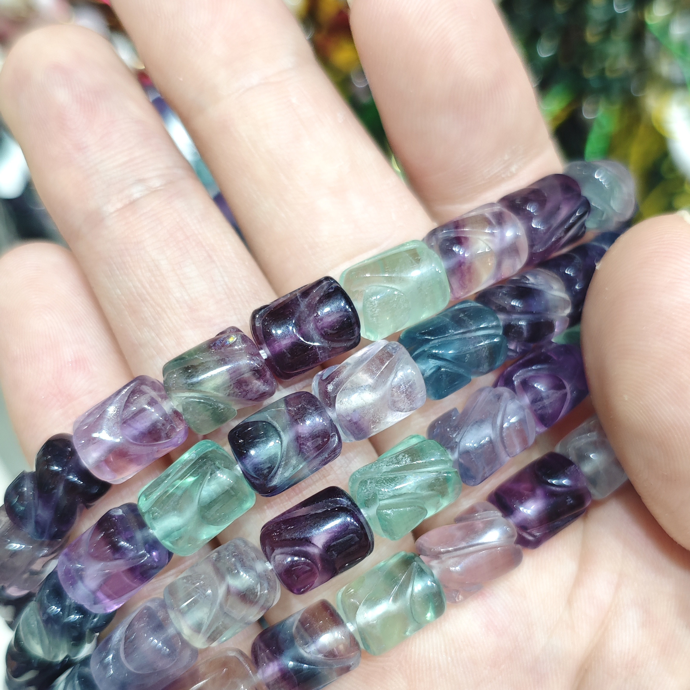 天然彩萤石桶珠半成品珠子 DIY手作女生手链手串 紫色绿色彩色
