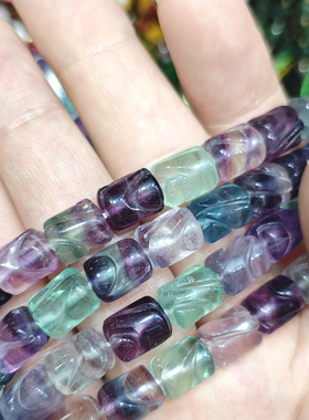 天然彩萤石桶珠半成品珠子 DIY手作女生手链手串 紫色绿色彩色