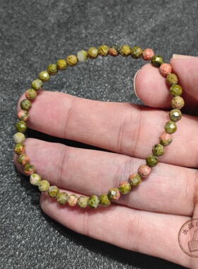 天然刻面花绿宝细款手串 4mm 圆珠 复古混色叠戴叠搭小众个性手饰