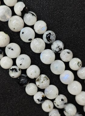 天然黑发丝月光石圆珠半成品 白体黑云母蓝光散珠 DIY 手工串珠
