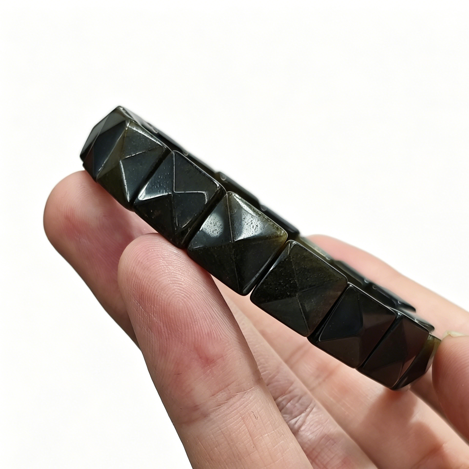 天然金曜石手串女款手链小金字塔切面方形珠子节日礼物日常佩戴
