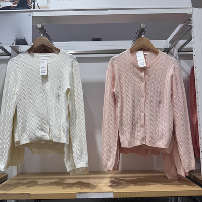 外贸原单 女装纽花圆领针织开衫/毛衣外套空调衫通勤488123