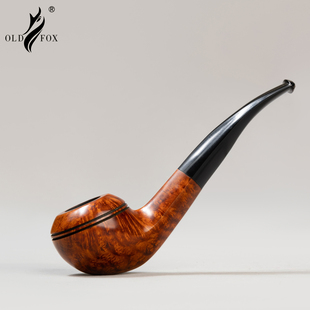老狐狸浅色光面实木烟斗进口石楠木3mm过滤芯烟道硫化橡胶烟嘴