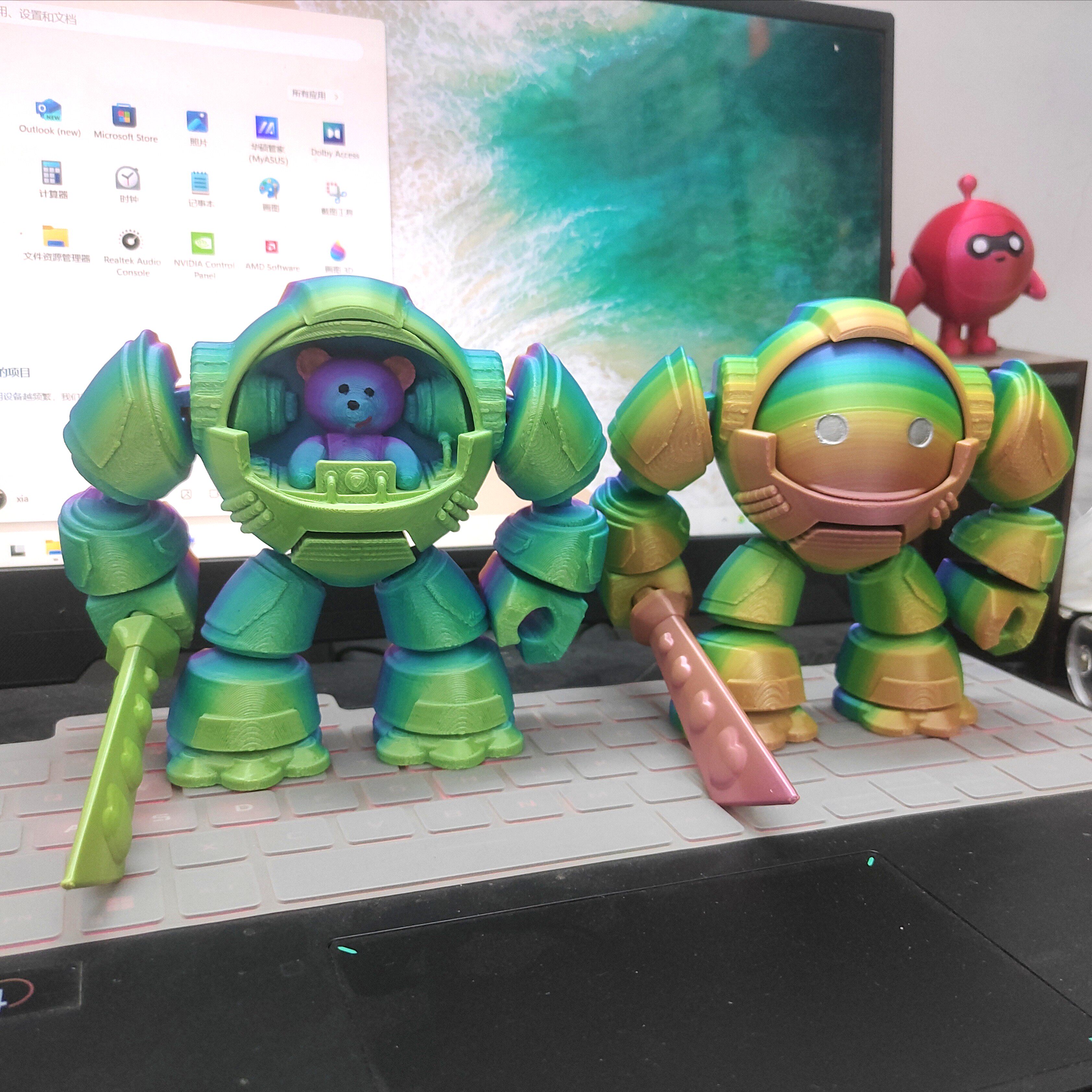 3d打印彩虹机甲泰迪小熊机器人可活动关节摆件儿童玩具新年礼物