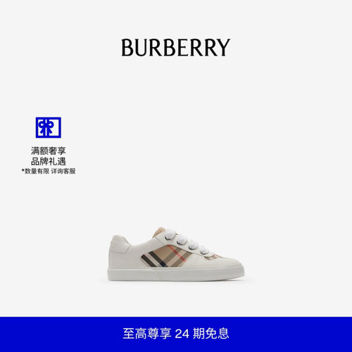 格纹棉质拼皮革运动鞋BURBERRY