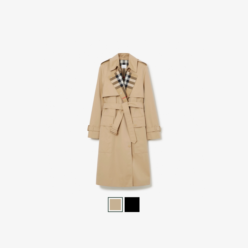 【24期免息】BURBERRY 女装 长款格纹棉质嘎巴甸 Trench风衣多色