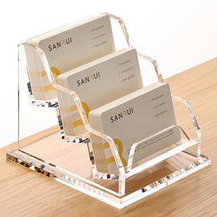 三锐办公名片盒透明加厚亚克力名片架商务名片收集盒多格大容量酒店房卡盒高档卡片展示架展厅前台简约名片座