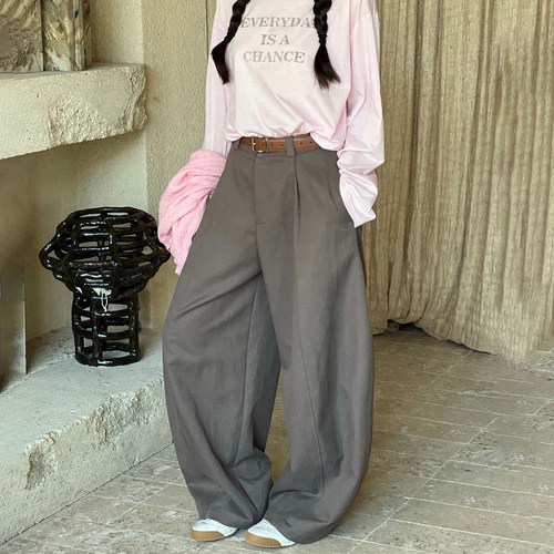秋季高腰阔腿显瘦垂感休闲裤女