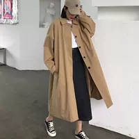 Đầu thu 2019 thời trang mới qua đầu gối dài buông thả retro cổng gió POLO cổ áo dài tay áo gió nữ - Trench Coat áo cardigan nữ