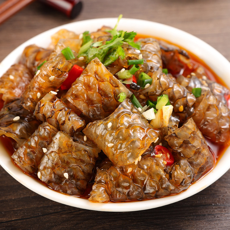 红油香辣鱼皮卷泡椒鱼皮开袋即食qq鱼皮零食凉拌菜酒店商用食材