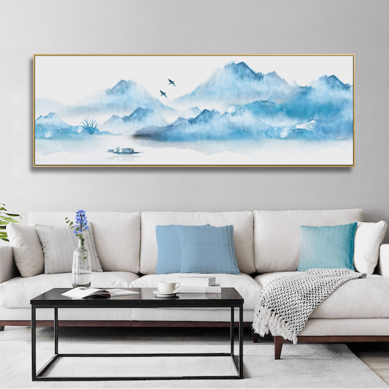 新中式客厅装饰画靠山招财禅意水墨山水画沙发背景墙抽象意境挂画