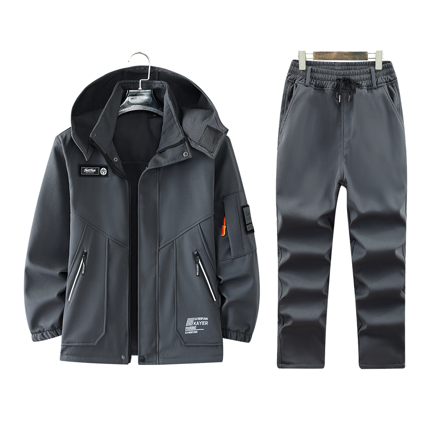 加绒加厚防水冲锋衣套装户外冬季