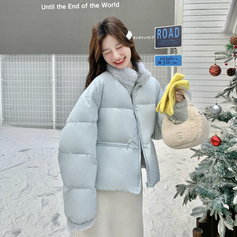 拼接立领面包羽绒服女2025冬季新