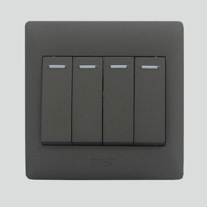 86型暗装四位单联回弹开关 四开点动常开型自动复位开关 哑黑色