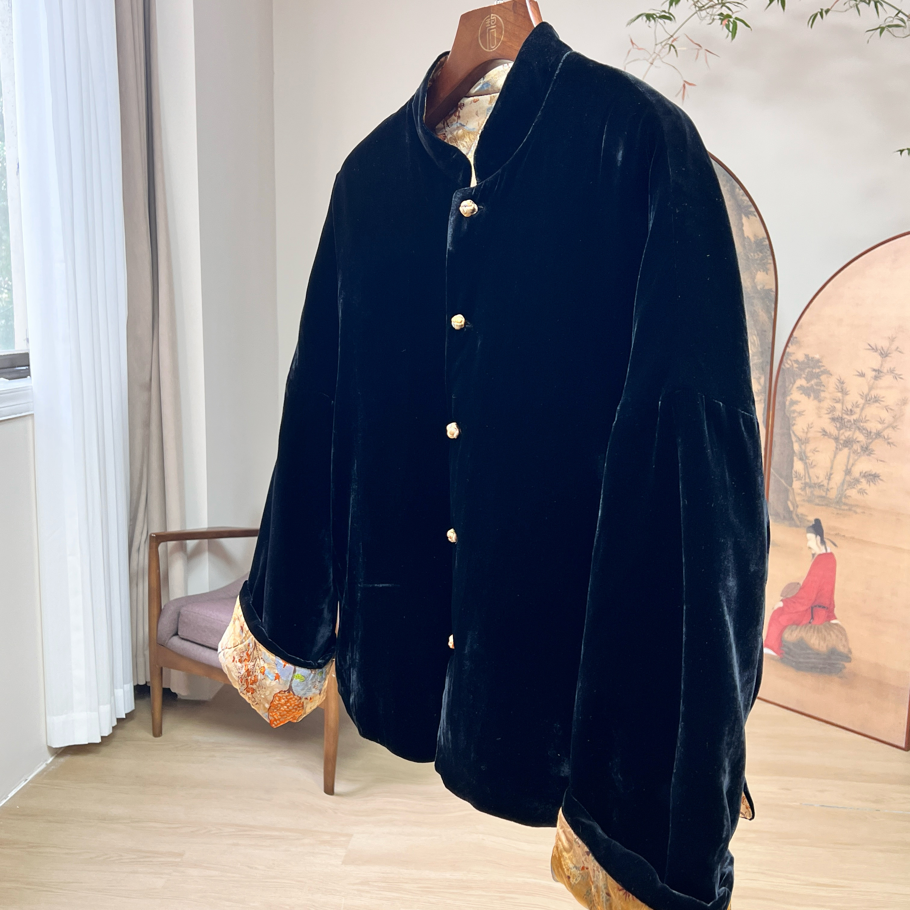 【买一送一】上海滩棉服版 新中式桑蚕丝绒香云纱双面穿羊毛棉服