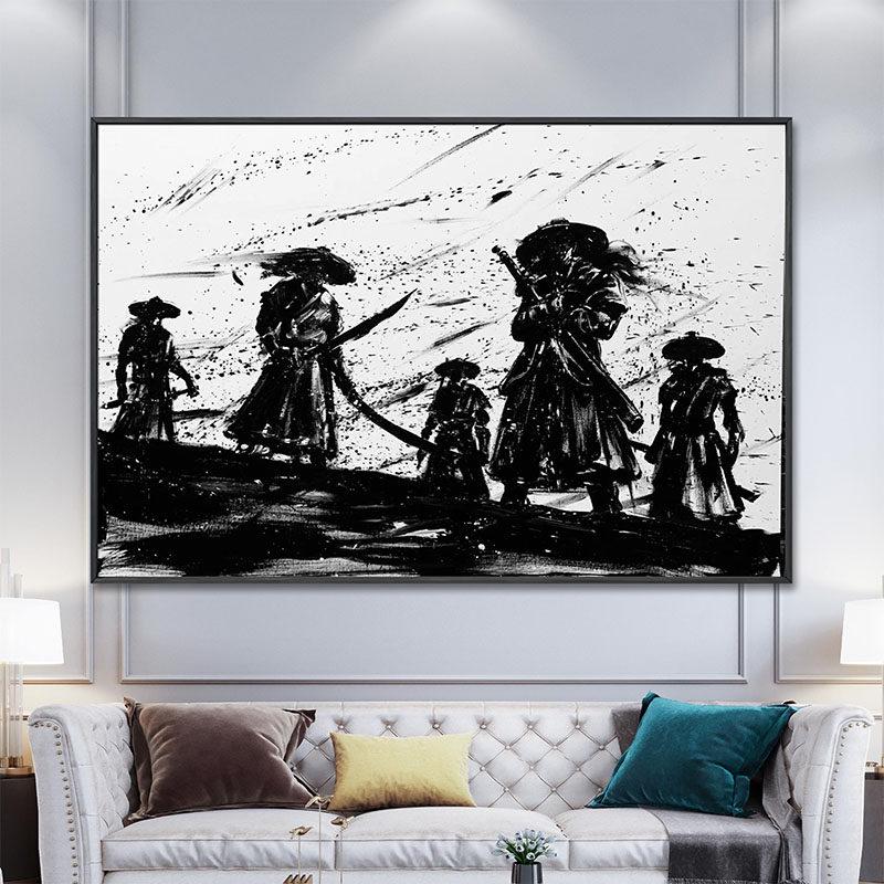 新中式手绘锦衣卫水墨画客厅沙发背景墙装饰画民宿酒店高级感挂画