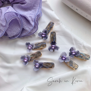 Korea韩国 春夏梦幻灰紫色立体花朵侧面边夹刘海鸭嘴夹 Sarah