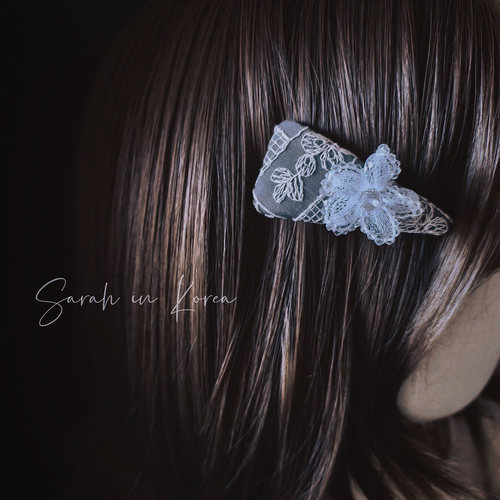 Sarah in Korea韩国 The Queen东大门灰色刺绣蕾丝花朵刘海bb边夹
