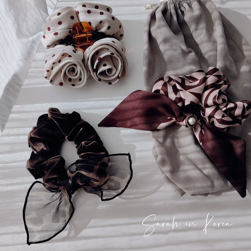 Sarah in Korea韩国 秋冬新超温柔女人味发圈豹纹花苞发抓夹系列