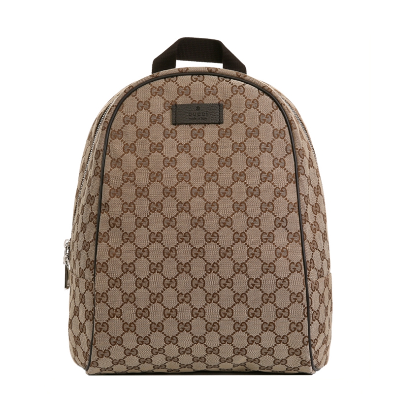 Gucci/古驰古奇新款帆布双G印花中性棕色休闲双肩包大号背包