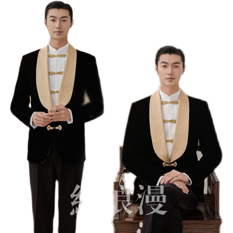THE NEW STUDIO PHOTOGRAPHY PHOTOGRAPHY STAGE PERFORMANCE SUIT SUIT SUEDE TWO-PIECE SUIT CHINESE STYLE XIUHE MENS WEAR