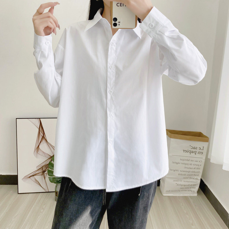 春秋上衣女2021年新款长袖白色衬