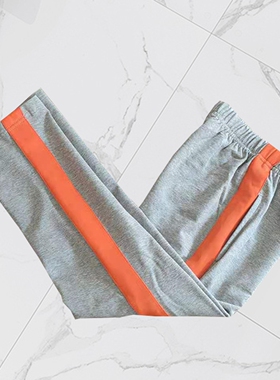 高中小学生浅灰色校裤直筒橙色宽杠直口棉质校服裤子四季款可定制