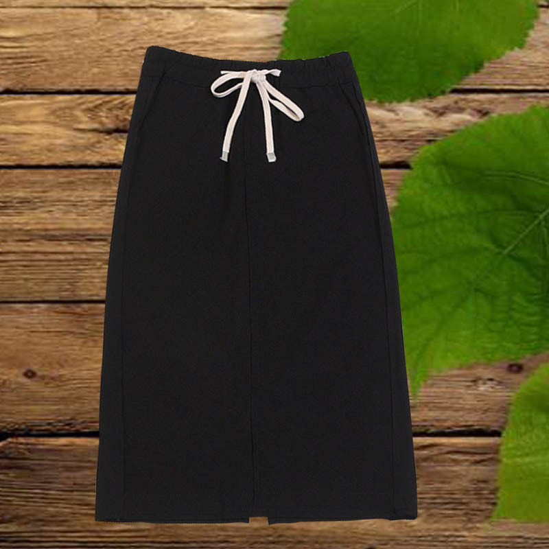 春夏新款休闲一步中长款半身裙后开叉修身松紧腰显瘦包臀弹力抽绳