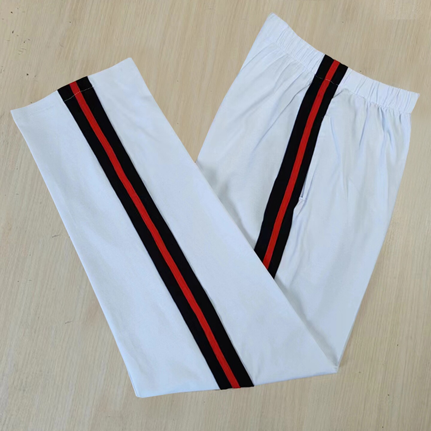 高中小学生男女同款校服裤子加绒白色直筒黑宽杠压大红杠运动长裤