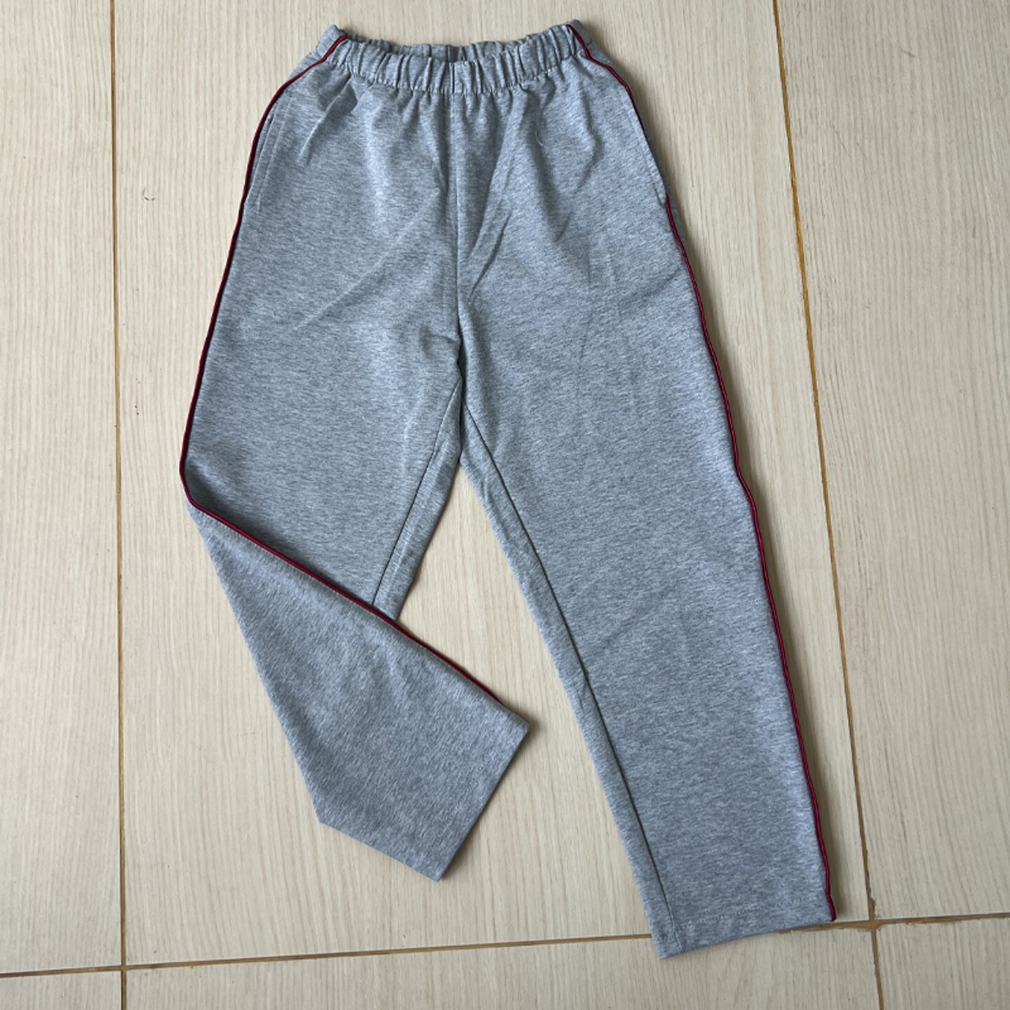 初高中小学生校服裤子浅灰卫衣棉直口一道酒红绳休闲运动裤男女款