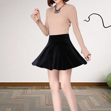 春夏显瘦金丝绒半身裙女气质遮肚百褶舞裙防走光高腰a字蓬蓬短裙