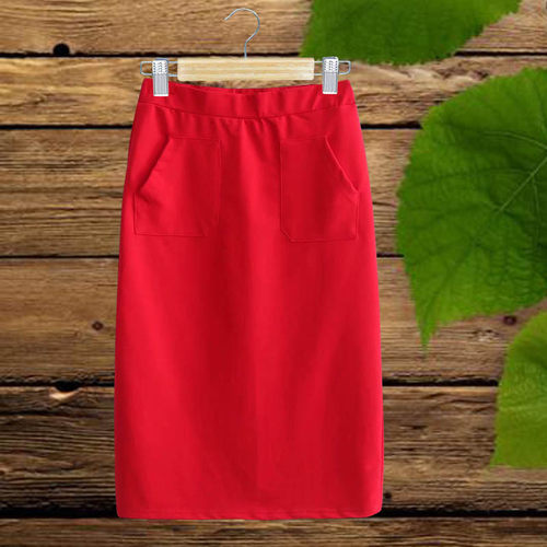 口袋半身裙后开叉休闲百搭