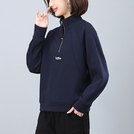 半拉链加绒加厚卫衣女短款2024秋冬季新款小个子妈妈字母洋气上衣