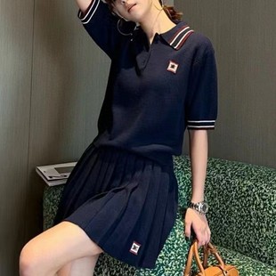 上衣女 撞色 2025夏季 新款 学院风 短袖 polo领 徽标字母 针织衫