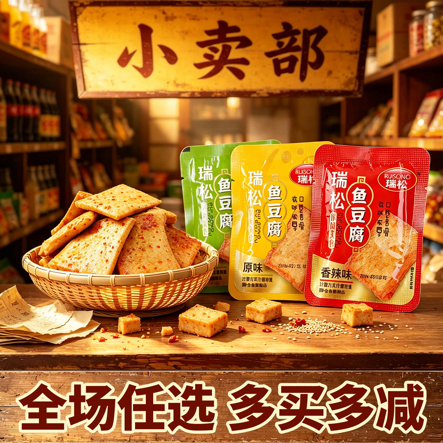 瑞松鱼豆腐豆干烧烤原味豆腐干解馋小吃休闲食品夜宵小包装零食