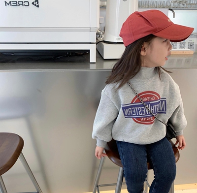 儿童加绒卫衣纯棉百搭上衣灰色潮