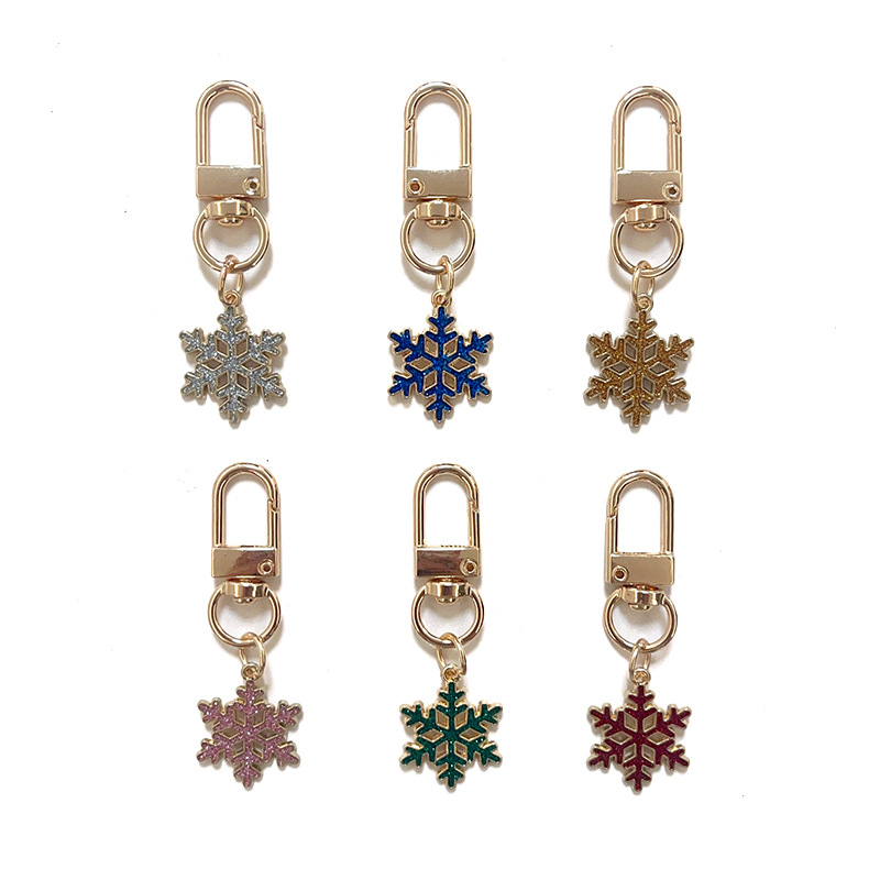 冰雪世界钥匙扣跨境彩色细闪镂空雪花金属滴油包包装饰链饰品挂件
