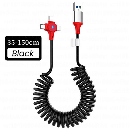 usb弹簧充电线6A typec适用于华为荣耀超级快充Lightning苹果14iPhone1312 Micro老款安卓插头一拖带三1转3线