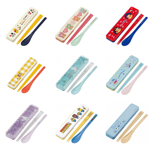 日本制带回正品skater儿童黑猫吉吉学生勺筷子收纳盒外出便携套装