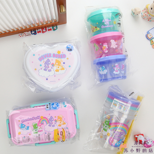 日本制正品Care Bears彩虹爱心小熊吸管杯筷勺便携餐具保鲜便当盒