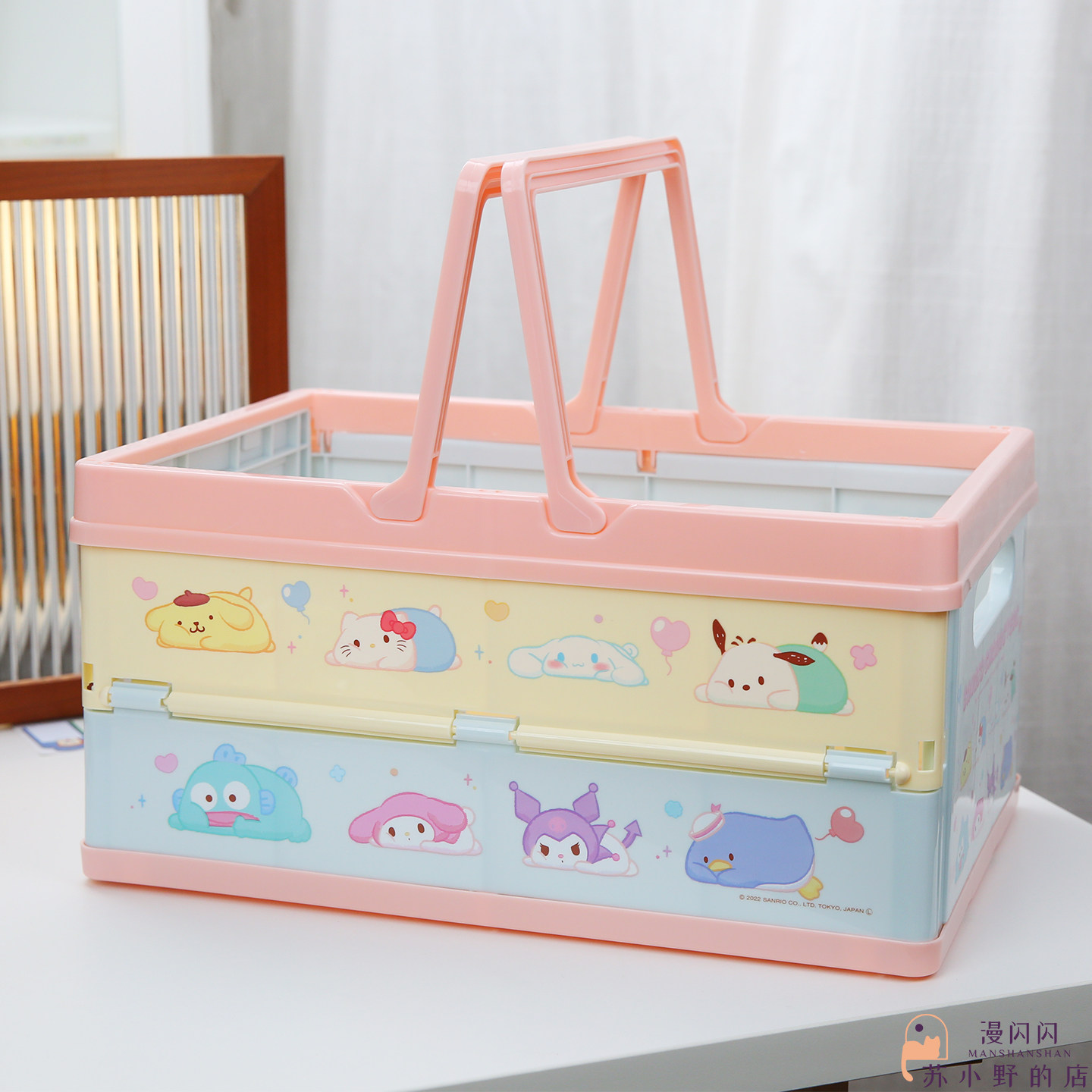 日本正品三丽鸥Sanrio露营收纳筐kitty粉色可爱野餐手提篮可折叠